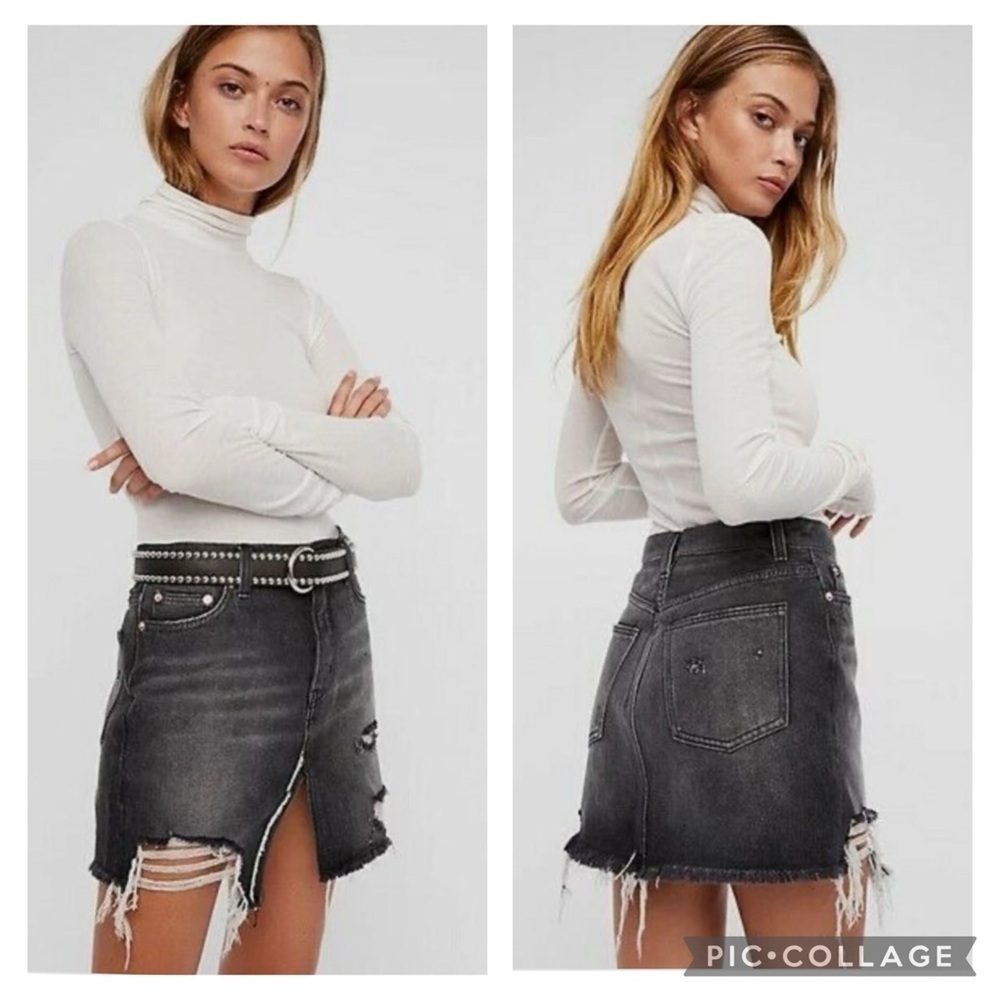 NWT Free People Relaxed & Destroyed Denim Skirt Size 26